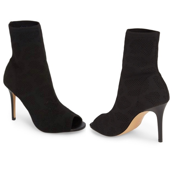 Charles David Black Eyelet Stretch Open Toe Mid Calf Bootie Size 5M - Picture 2 of 8